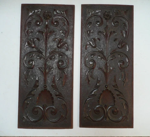 Pair of Carved Mahogany Antique Buffet Door Boards Excellent Condition Cover