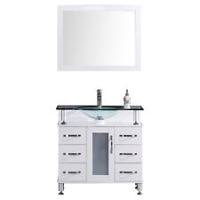42" Bathroom Vanity Cabinet with Sink Glass Top and Mirror White by LessCare