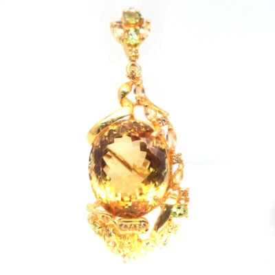 Золотисто-желтая брошь с цитрином, перидотом и сапфиром Gmestone серебро 925 пробы - Изображение 1 из 4