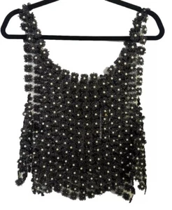 MANKAN Elegant pearl Sheer Women Top/special Occasion SZ/S Mother Of Pearl - Picture 1 of 10