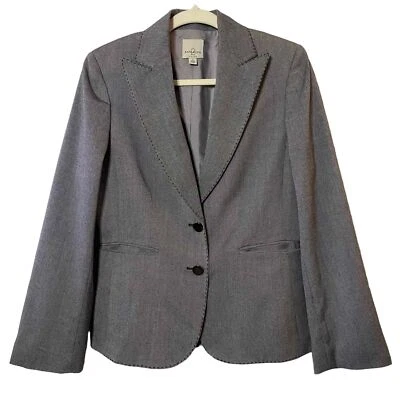 Anne Klein Womens Heathered Gray Stitched Edging Blazer Jacket Size 10 - Image 1 of 4