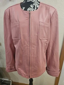 SIZE XL JOHN PAUL RICHARD Pink Long Sleeve Leather Jacket INVPV1711 - Picture 1 of 2