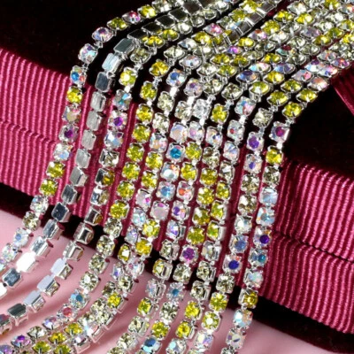 10 Yard Crystal Clear Glass Rhinestone Mixed Color Ribbon Chain Trim Sewing DIY - Image 1 of 4