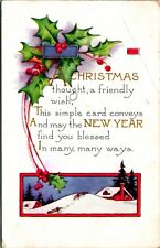 Christmas and New Year Poem Holly Cabin Embossed Whitney Made 1920 Postcard