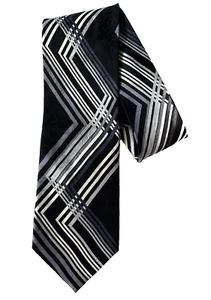 John Ashford 100% Silk Men's tie Stain Resistant, Silver, Black & White 60x3.5 - Picture 1 of 6