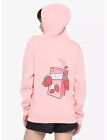 HOT TOPIC Pink Strawberry Milk Graphic Hoodie Pullover Hooded Sweatshirt L