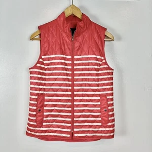 Talbots Sz M Women’s Red Stripe Quilted Light Puffer Vest Jacket Zip Up Lined - Picture 1 of 12
