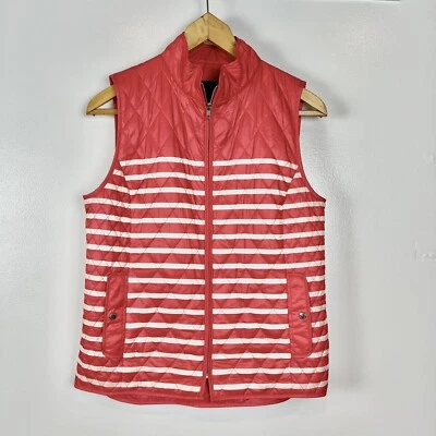 Talbots Sz M Women’s Red Stripe Quilted Light Puffer Vest Jacket Zip Up Lined - Image 1 of 4