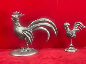 Sujet en étain massif de la collection Michel Laude " LE COQ GAULOIS " lot de 2 - Foto 1 di 4