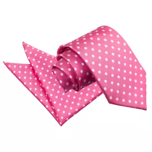 Hot Pink Woven Polka Dot Classic Mens Tie & Pocket Square Set by DQT - Picture 1 of 5