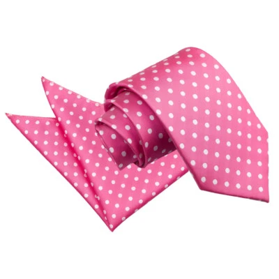 Hot Pink Woven Polka Dot Classic Mens Tie & Pocket Square Set by DQT - Image 1 of 2