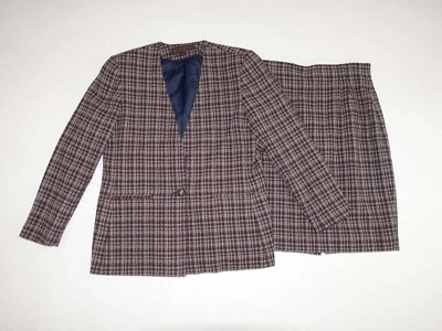 John Meyer Women's Blazer Skirt Suit Size 10 / 8 Petite Wool Brown Red Plaid - Image 1 of 4