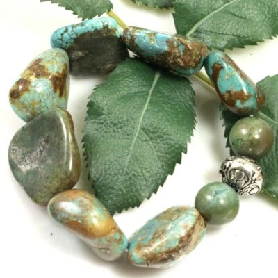 Green Turquoise Bracelet Rough Nugget Round Beads Elisa Stretch Gemstone 7.5" - Image 1 of 4