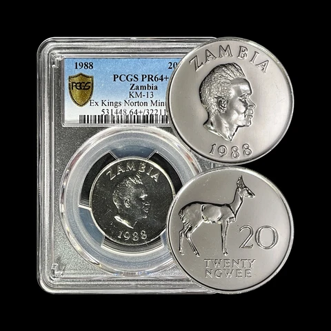 ZAMBIA. 1988, 20 Ngwee - PCGS PR64 - Reedbuck, Ex-Kings Norton Mint Collection + Cover