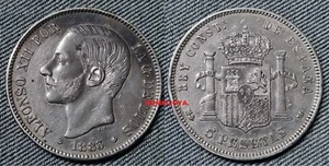 ALFONSO XII. 5 pesetas PLATA año 1875*1875. Peso actual 25,02 gr. - Bild 1 von 2