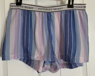 Calzoncillos boxer Victoria Secret para mujer azules a rayas para dormir con logotipo cintura elástica M Foto 1 de 4