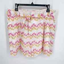 Tommy Hilfiger Eyelet Shorts Women Sz 12 White Pink Yellow Lined Tie Sash Cotton