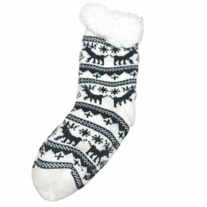 Women Girl Knit Deer Flake Anti Skid Winter Slipper Socks Fur Shearling in White - Picture 1 of 2