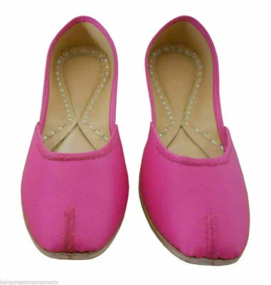 Sapatos femininos chinelos de couro indiano feitos à mão rosa jutties slip-on EUA 6-12 - Imagem 1 de 4