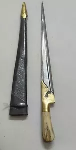 1922 Brass Dagger Antique Deer Khanjar Stag Antler Buck Vintage Collectible - Picture 1 of 7