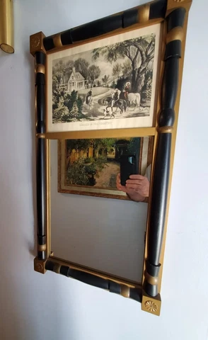 Antique SUMMER IN THE COUNTRY Scene Currier And Ives Wood Framed Mirror 1940's Cover