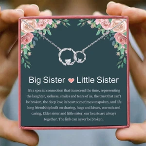 Big Sister Little Sister Gift Interlocking Circles Necklace Xmas Birthday Gifts - Picture 1 of 7