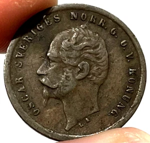 Moneda de bronce 1858 LA Suecia 1 mineral rey Oscar I KM#687 estado muy fino+ - Imagen 1 de 2