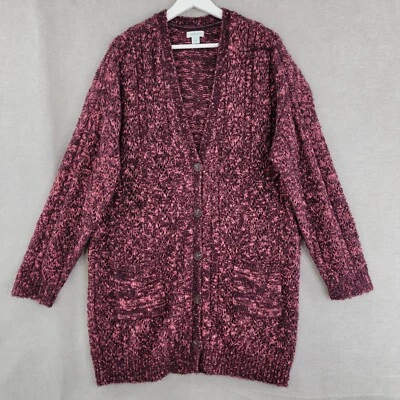 Suéter Sundance Mujer Grande Púrpura Rosa Lana Jaspeada Abuelo Plumero Cárdigan Foto 1 de 4