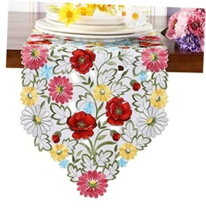 Spring Flower Table Runner Embroidered Runner 13"×36" Floral Table Runner Red - Picture 1 of 6