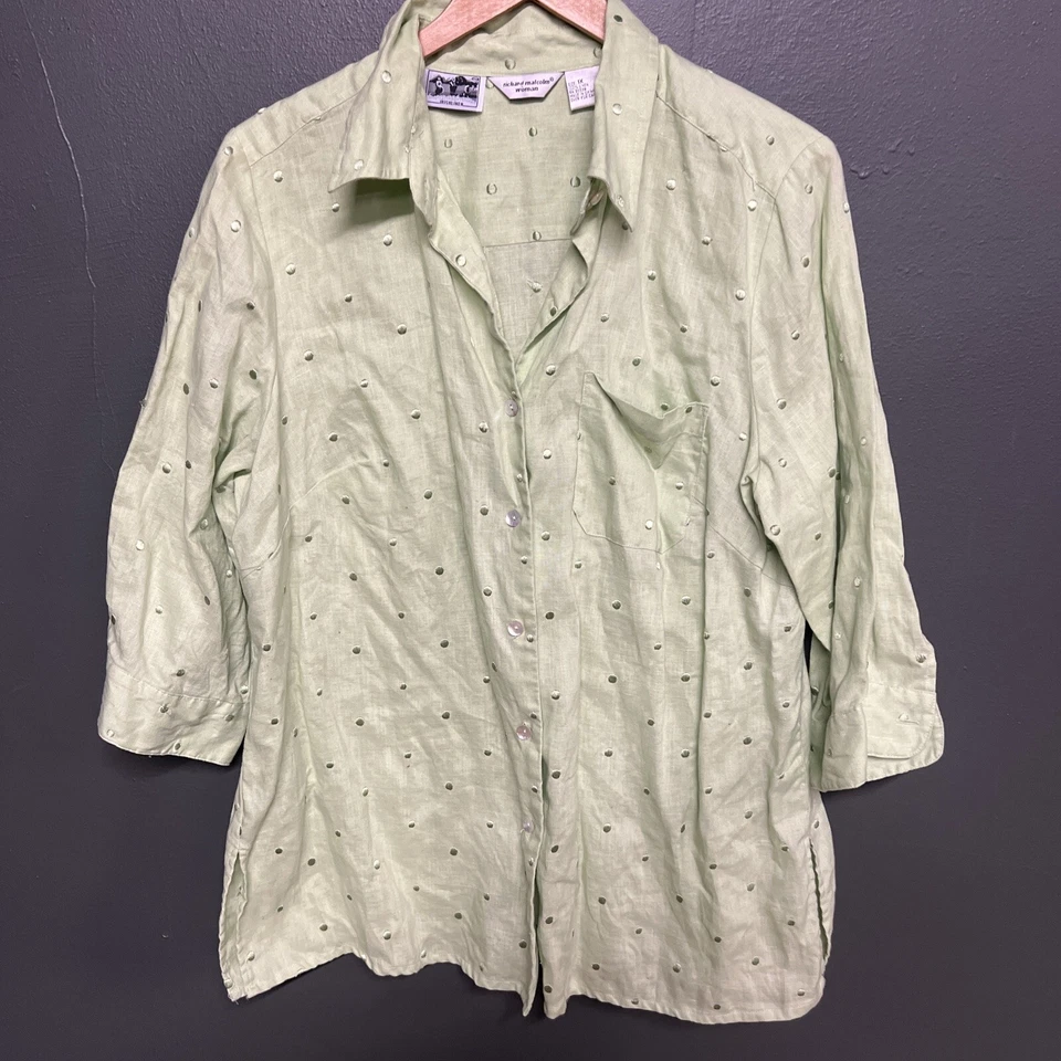 Top Richard Malcolm Mujer 1X Verde 100% Lino Irlandés Bordado Manga 3/4 Mamá Foto 1 de 4
