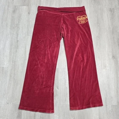 Y2K Victoria's Secret Pink Velour Red Burgundy Sweatpants Flared 2006 - Image 1 of 4