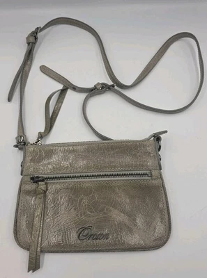 OROTON Small Grey Distressed Leather Crossbody Handbag Bag Purse 21 By 15cm - Image 1 of 4
