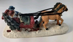 Mervyn's 1991 Vintage Christmas Village Miniatura Caballo y Trineo Llevando Dos - Imagen 1 de 17