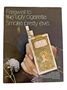 1971 PRINT AD Eve Filter Cigarettes Farewell to the Ugly Cigarette Smoke Pretty - Picture 1 of 6