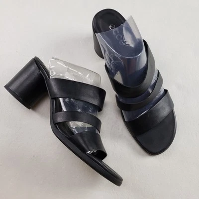 Ecco Shape Block 凉鞋 65 女式 9-9.5 EU 40 黑色皮革露趾高跟鞋 — 第 1/4 张图片