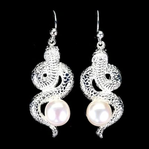 925 Sterling Silver Earrings Round Pearl 8mm Natural Cobra Jewelry - Picture 1 of 14
