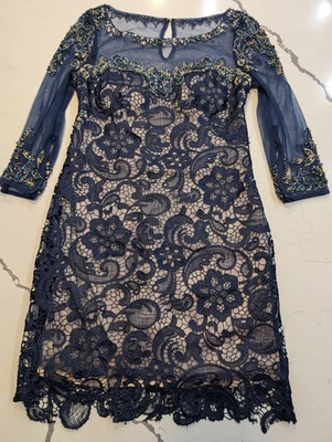 Vestido Dave & Johnny BodyCon Azul Medianoche Apliques Cuello Barco Cuentas GLAM 5/6 Foto 1 de 4