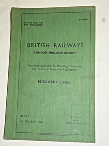 Vintage British Railways Working Timetable LMR MIDLAND LINES BR30003 Oct 1960 - Picture 1 of 3