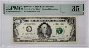 $100 Bill Series 1977 STAR Note LOW Serial # PMG 35 Choice VF - L 00009962 * - Picture 1 of 8