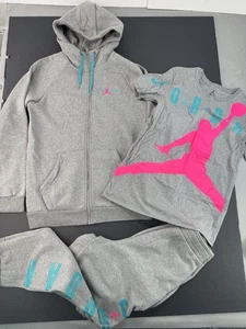 Nike Air Jordan grau Reißverschluss Hoodie & Jogginghose & Shirt Outfit Gr. Small pink blau - Bild 1 von 21