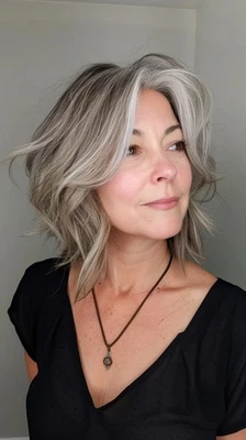 Gray Wig with Blonde Highlight Wigs Short Wave Human Hair Lace Wigs 21.5inch Cap - Image 1 of 4
