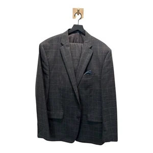 LAUREN Ralph Lauren 48L 40Wx30L Lana Naturale Elasticizzato Plaid Set Grigio Uomo - Foto 1 di 15