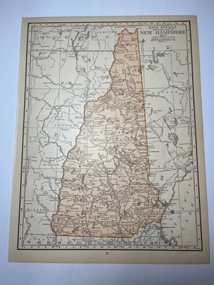 1925 "Copper" NEW HAMPSHIRE State Map fm 1925 Rand-McNally Atlas SEE DESCRIP - Image 1 of 3