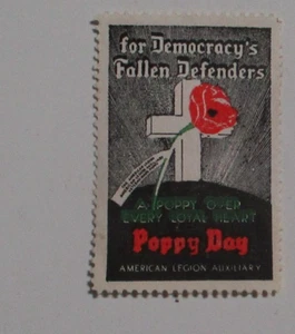 CINDERELLA "AM. LEGION AUXILIARY POSTER STAMP POPPY DAY DEMOCRACY'S FALLEN" - Picture 1 of 2
