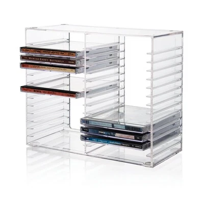 Clear Plastic CD Holder Storage Rack Stacking Tray DVD Disk Case Space Organizer - Image 1 of 4