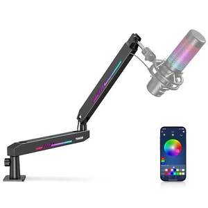 Bras Micro de Gaming RGB Bras de Microphone à Profil Bas avec Lumière RGB Con... - Afbeelding 1 van 9