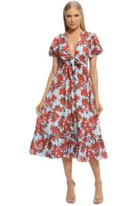 TALULAH Red Sea Floral Midi Dress Pre owned Size 10 AU Date Party Wear - Picture 1 of 8