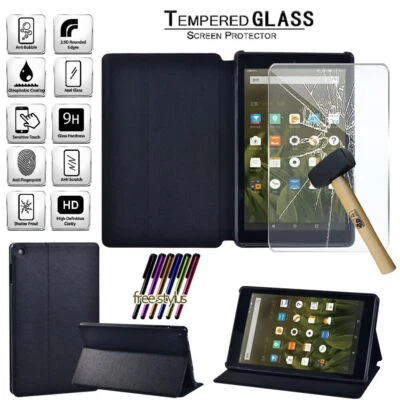 Leather tablet Stand Cover Case+ Screen Protector For Amazon Fire 7/HD 8 10 +Pen - Image 1 of 4