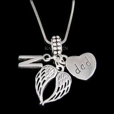 Iniziale Angelo Ali Cuore Love Papà Padre Famiglia Perdita Memoriale Collana - Immagine 1 di 4