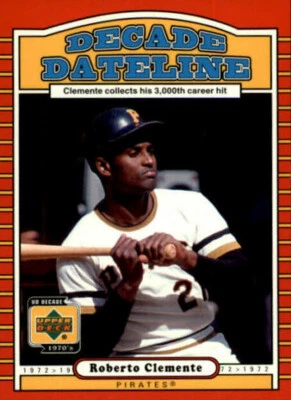 ROBERTO CLEMENTE 2001 UPPER DECK DECADE DATELINE PIRATES #117 3,000 career Hit - Image 1 of 2